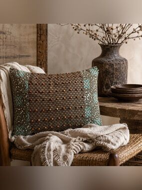 Decorative Embellished Lumbar Pillow Wabi Sabi Boho Chic #0825252